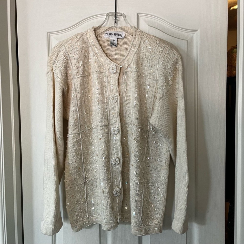 Cream Lightweight Knit Cardigan Sweater